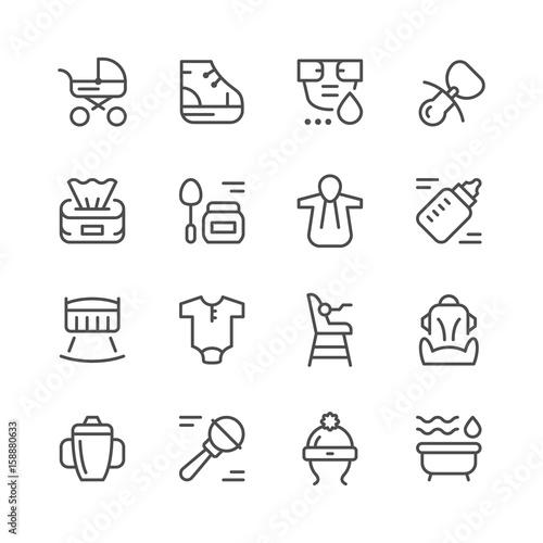 Set line icons of newborn