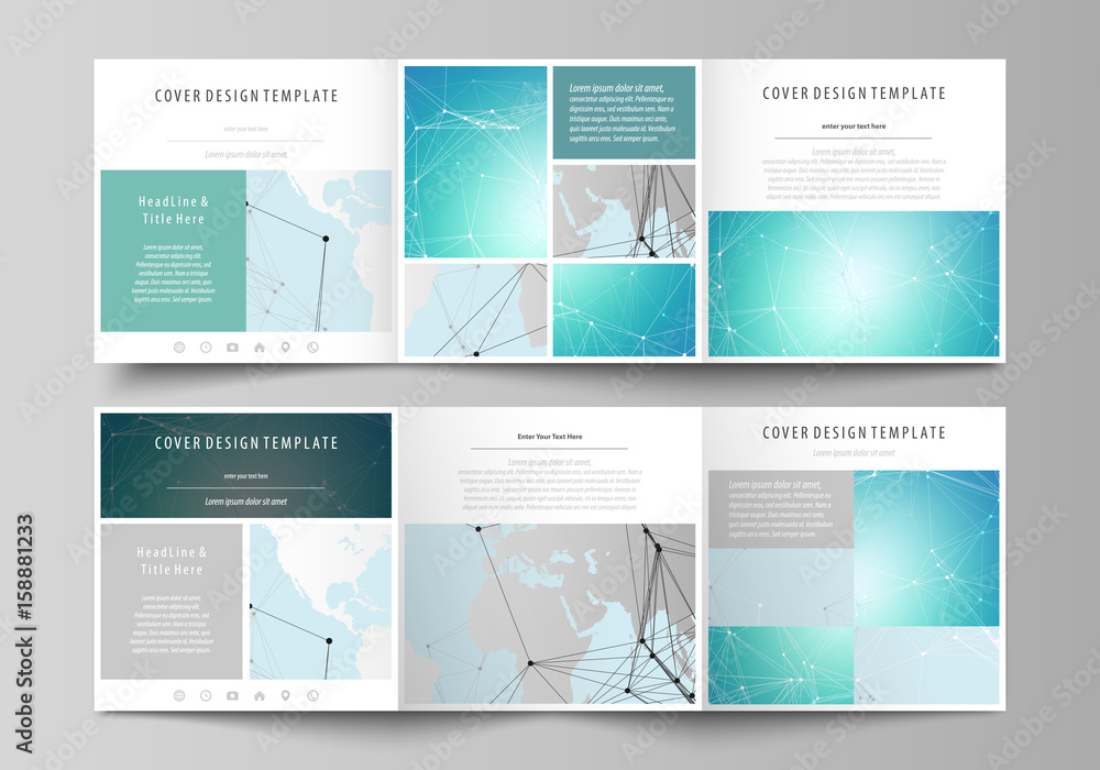 The abstract minimalistic vector illustration of the editable layout. Two creative covers design templates for square brochure. Futuristic high tech background, dig data technology concept. The abstract minimalistic vector illustration of the editable layout. Two creative covers design templates for square brochure. Futuristic high tech background, dig data technology concept.
