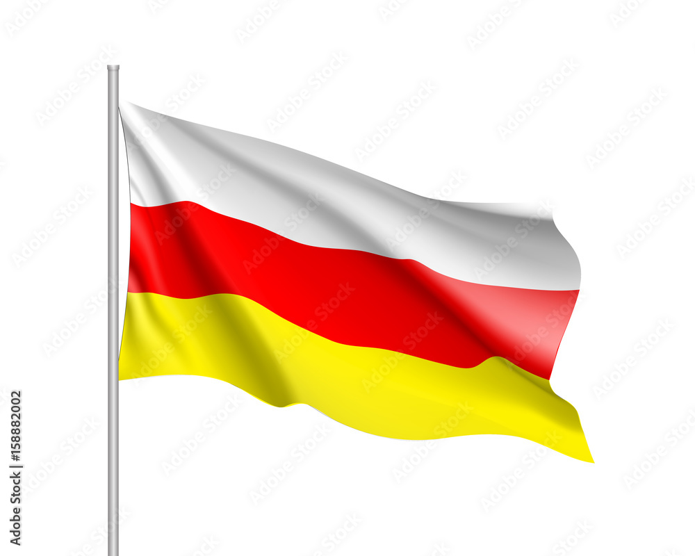 Waving flag of South Ossetia. Illustration of Asian country flag on flagpole. Vector 3d icon isolated on white background Waving flag of South Ossetia. Illustration of Asian country flag on flagpole. Vector 3d icon isolated on white background
