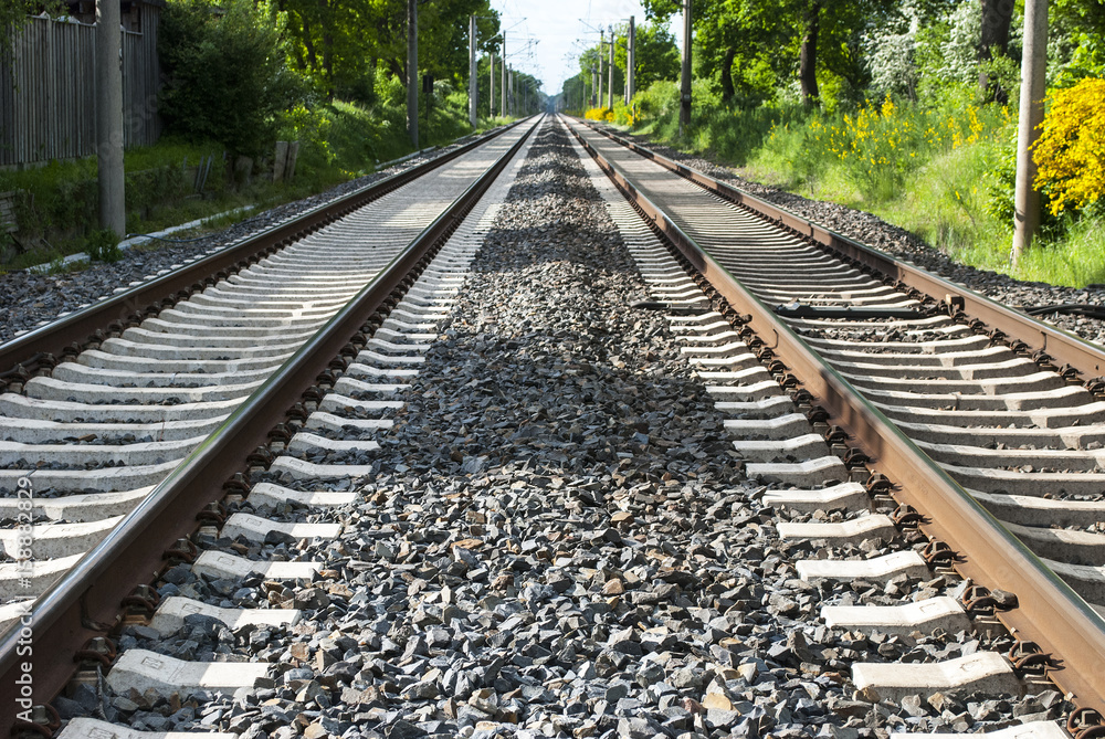 Eisenbahnschienen, Zugverkehr in Schleswig-Holstein, Deutschland Eisenbahnschienen, Zugverkehr in Schleswig-Holstein, Deutschland