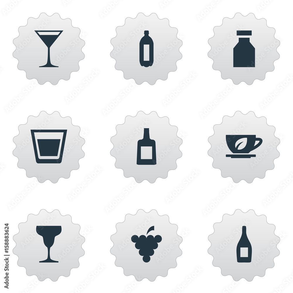 Vector Illustration Set Of Simple Water Icons. Elements Breakfast, Vial