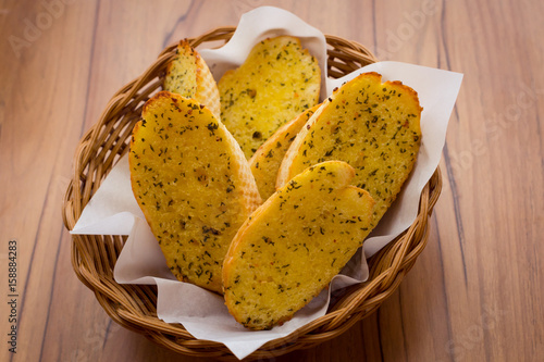 Cheese garlic bread in basket.