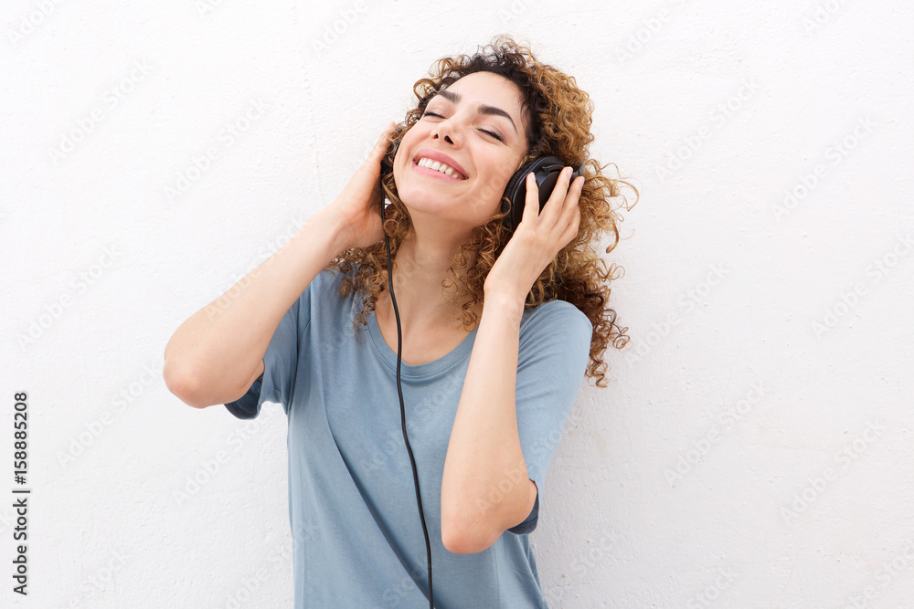 beautiful young woman smiling with headphones beautiful young woman smiling with headphones