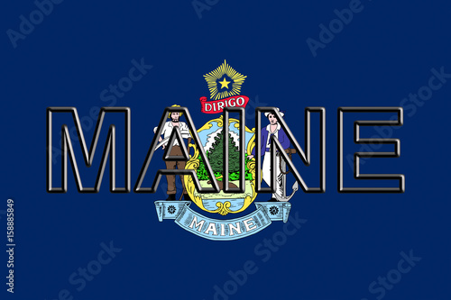 Flag of Maine with the state written on the flag