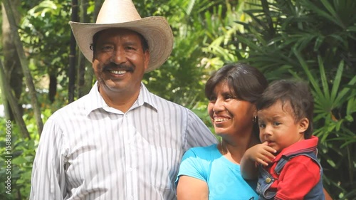 Close up, happy farmer and his family