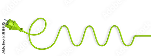 Green power plug bent in a electric waves shape