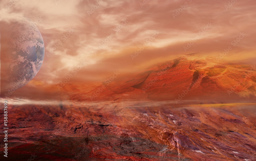 Fantastic martian landscape . Planet Mars .Elements of this image furnished by NASA .