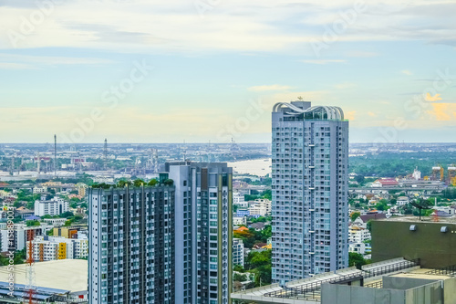 city of bangkok and blue sky with clouds in the evening