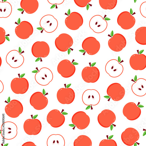 Flat design red apples seamless pattern background.