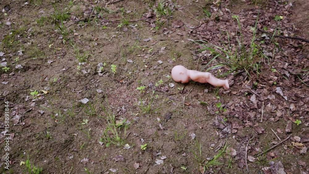 the doll falls to the ground (asphalt, sand, grass) the doll falls to the ground (asphalt, sand, grass)