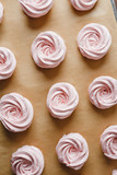 Strawberry marshmallows on a baking sheet