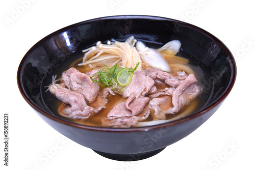 Beef Udon noodles , Japanese food style isolated on white background with clipping path