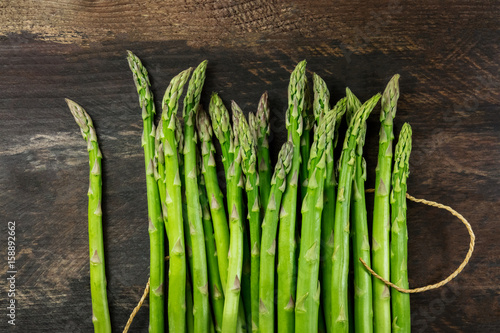 Green asparagus stalks, overhead photo with copy space