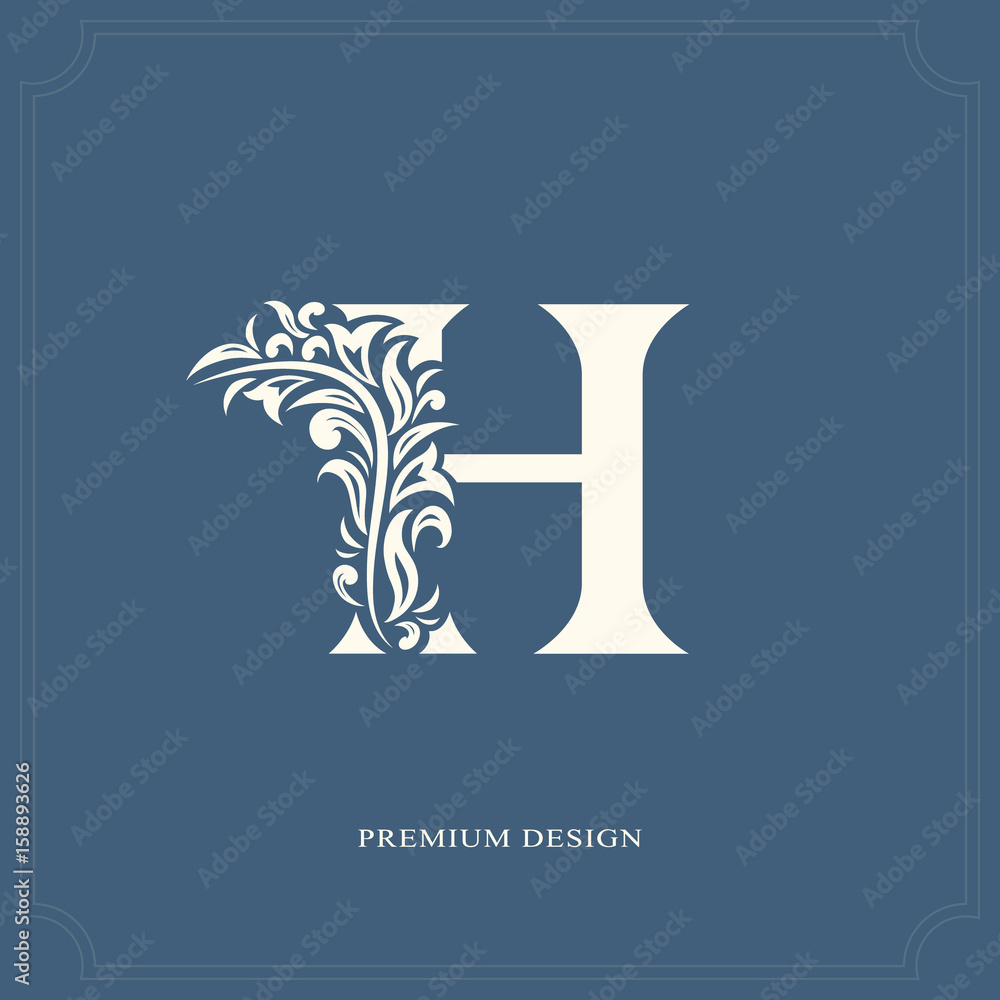 Elegant letter H. Graceful royal style. Calligraphic beautiful logo. Vintage drawn emblem for book design, brand name, business card, Restaurant, Boutique, Hotel. Vector illustration Elegant letter H. Graceful royal style. Calligraphic beautiful logo. Vintage drawn emblem for book design, brand name, business card, Restaurant, Boutique, Hotel. Vector illustration