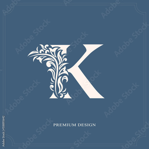Elegant letter K. Graceful royal style. Calligraphic beautiful logo. Vintage drawn emblem for book design, brand name, business card, Restaurant, Boutique, Hotel. Vector illustration