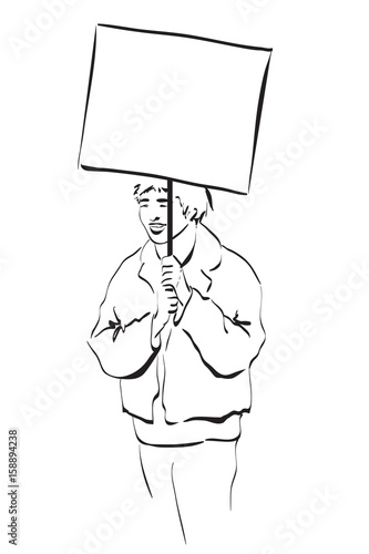 Man standing with placate. Isolated on white background