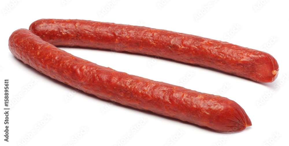 Salami smoked sausage isolated on white background cutout Salami smoked sausage isolated on white background cutout