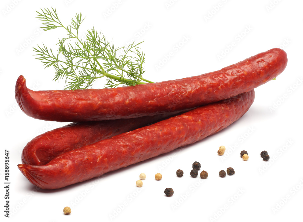 Salami smoked sausage isolated on white background cutout Salami smoked sausage isolated on white background cutout