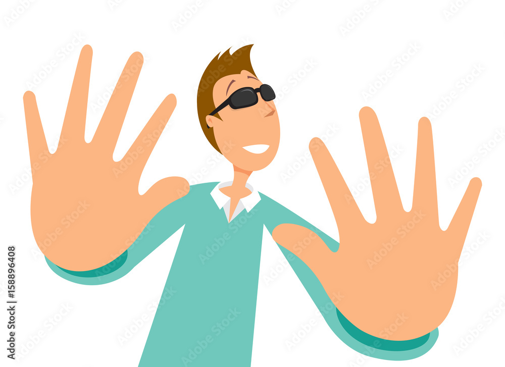 Blind man stretching his hand and touching Blind man stretching his hand and touching