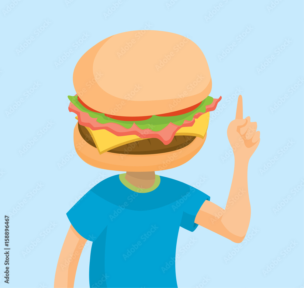 Man with big cheese burger head Man with big cheese burger head