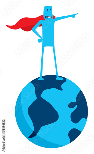 Funny Superhero Doodle on Globe