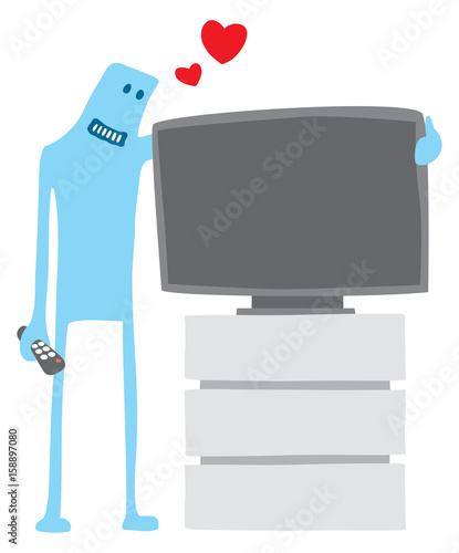 Funny character in love with his tv set
