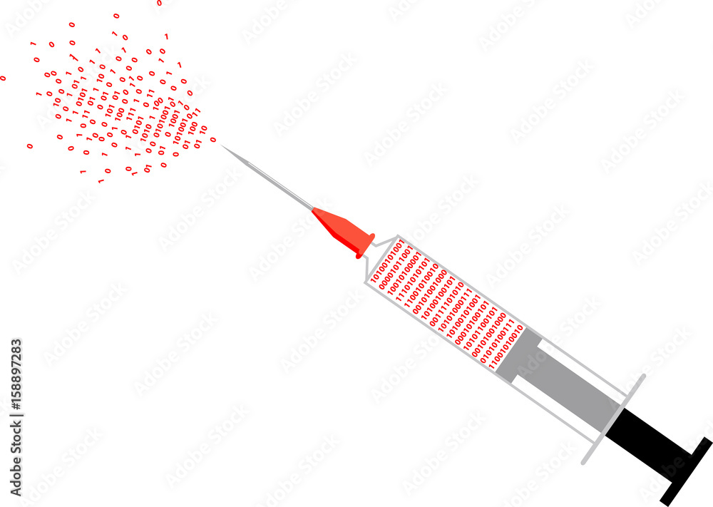 Syringe filled with computer code as a metaphor for digital technologies in medicine, EPS 8 vector illustration Syringe filled with computer code as a metaphor for digital technologies in medicine, EPS 8 vector illustration