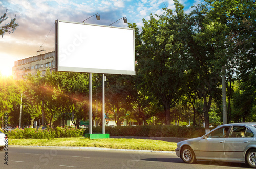 Billboard canvas mock up in city background beautiful sunshine