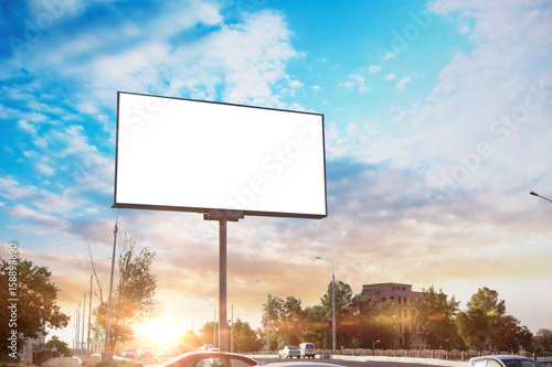 Billboard canvas mock up in city background beautiful sunshine