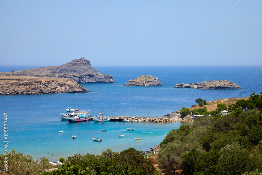 Greece trip in summer, beautiful bay near Lindos city of Rhodes island