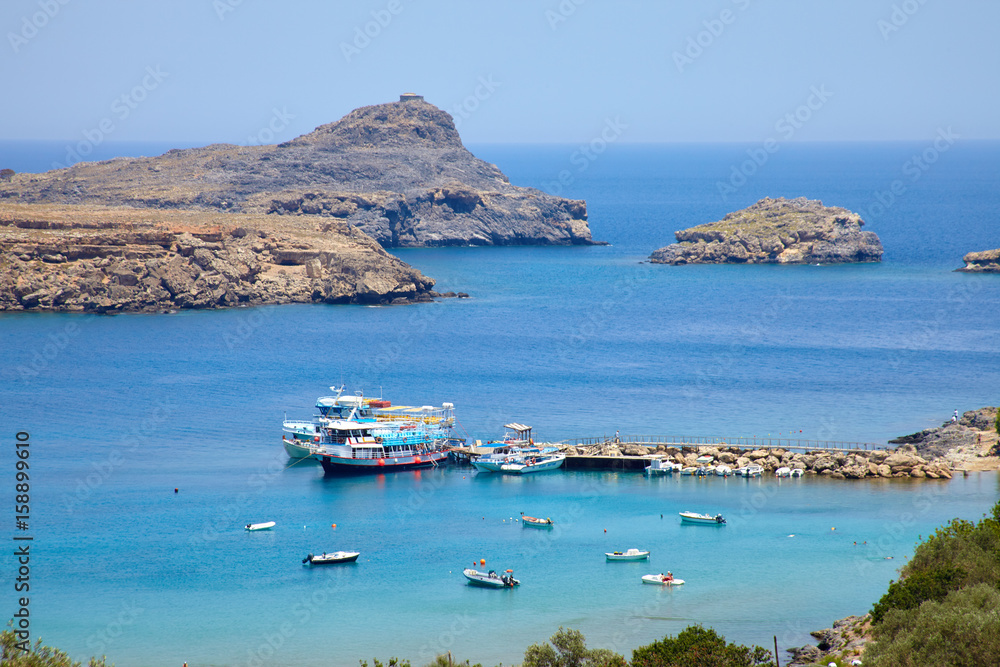 Greece trip in summer, beautiful bay near Lindos city of Rhodos island