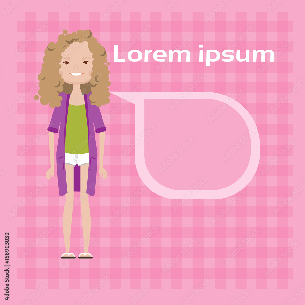 Casual Woman Chat Bubble Copy Space Media Communication Social Network Flat Vector Illustration Casual Woman Chat Bubble Copy Space Media Communication Social Network Flat Vector Illustration