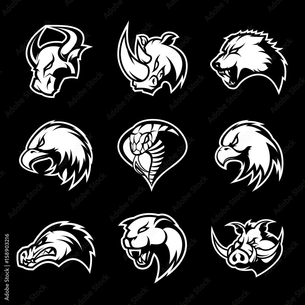 Bull, rhino, wolf, eagle, cobra, alligator, panther, boar head isolated vector logo concept.
Modern badge mascot design. Premium quality wild animal, bird, snake t-shirt tee print illustration. Bull, rhino, wolf, eagle, cobra, alligator, panther, boar head isolated vector logo concept.
Modern badge mascot design. Premium quality wild animal, bird, snake t-shirt tee print illustration.