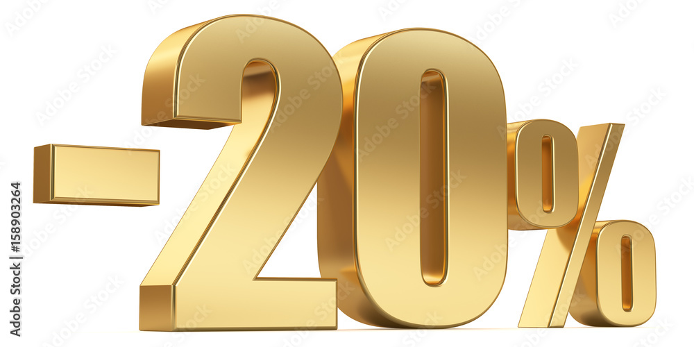 3d render illustration. Golden twenty percent on a white background. 3d render illustration. Golden twenty percent on a white background.