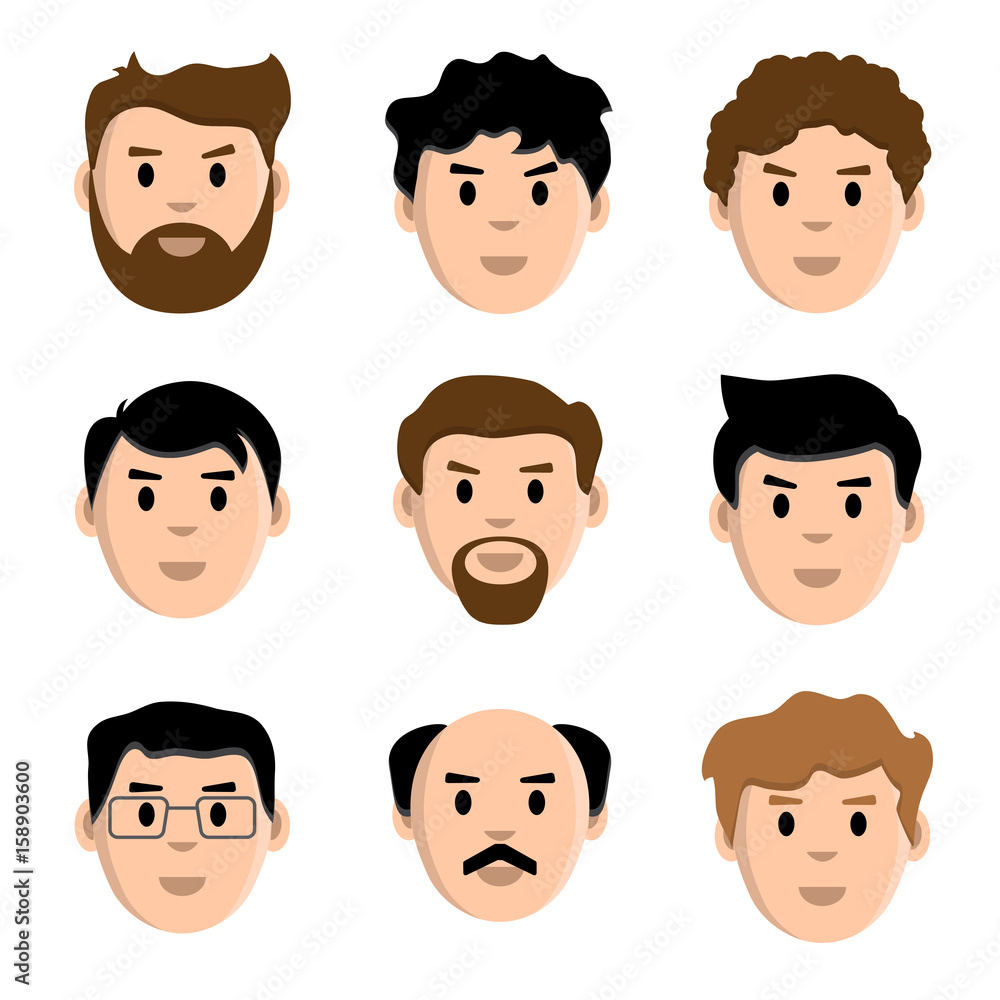 Flat set of men face icons, vector illustration Flat set of men face icons, vector illustration
