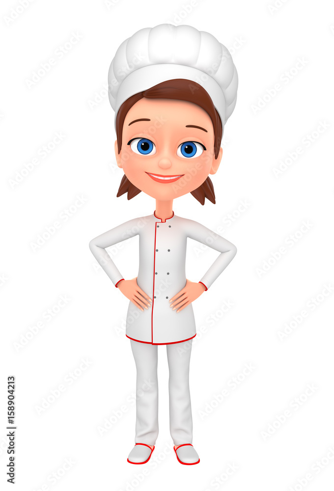 3d rendered illustration. Girl chef isolated on white background. 3d rendered illustration. Girl chef isolated on white background.