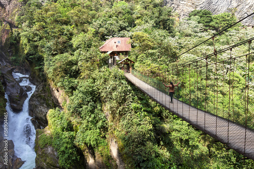 Pailon del Diablo - Mountain river and waterfall in the Andes. Banos. Ecuador