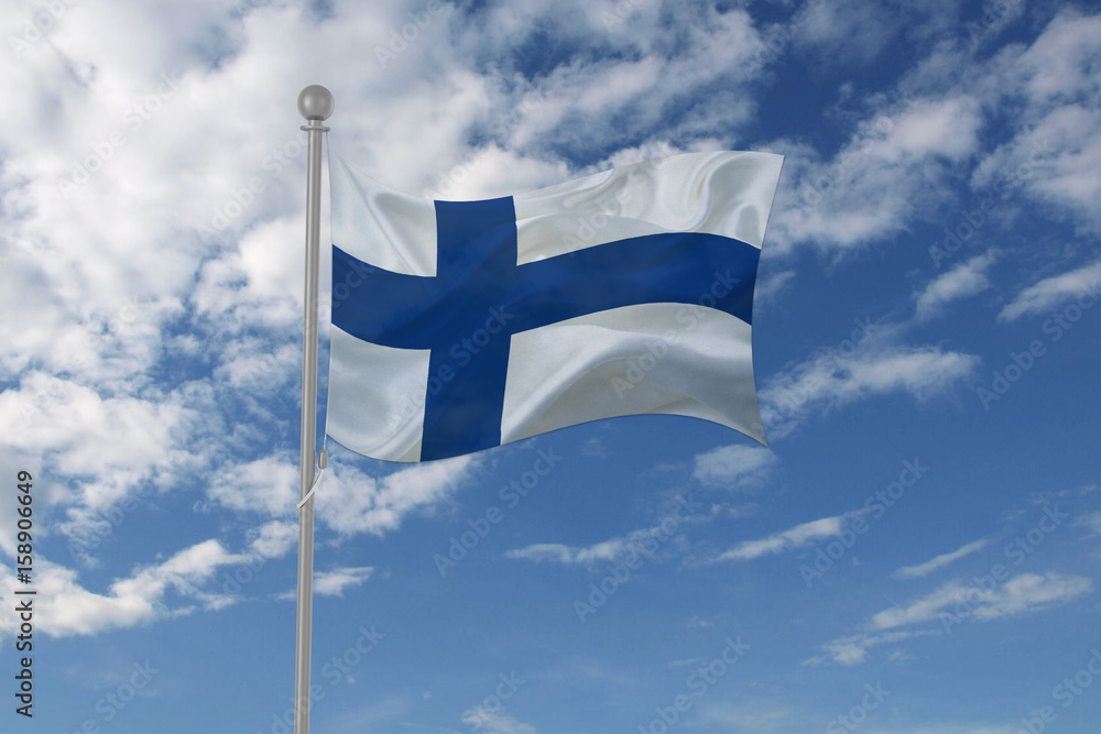 Fototapeta premium Finland flag waving in the sky