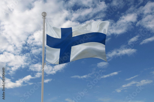 Finland flag waving in the sky