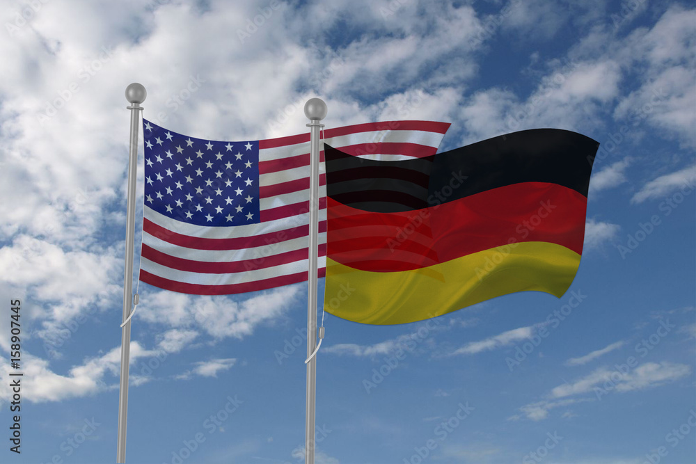 USA and Germany flag waving in the sky USA and Germany flag waving in the sky