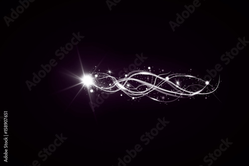 Abstract vector glowing magic star light effect from the neon blur of curved lines. Glittering stars dust trail from the side.flying comet on a transparent background.
