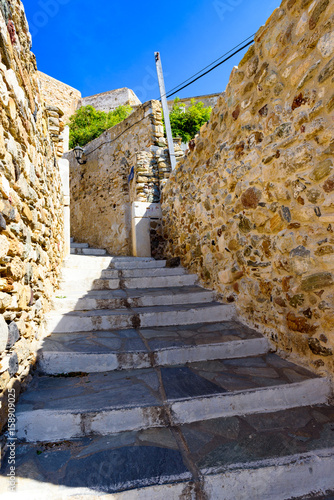 Stairs to the venetian Castle  Kastro  in the centre of Naxos Old Town  Cyclades. Greece