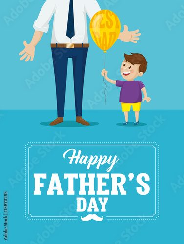 Happy Father’s day card. Son and dad vector illustration.