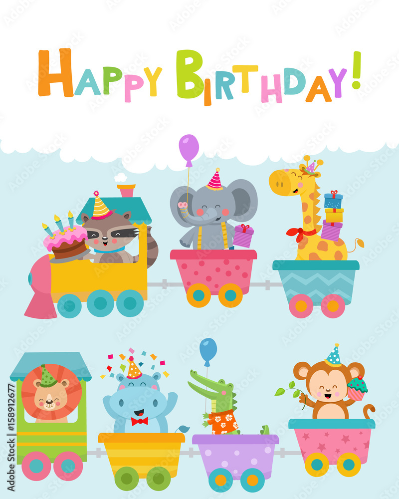 Obraz premium Birthday Animals On Train