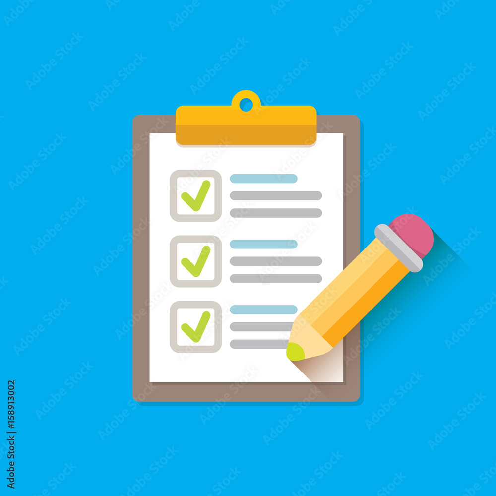 vector Clipboard icon with checkmarks and pencil vector Clipboard icon with checkmarks and pencil