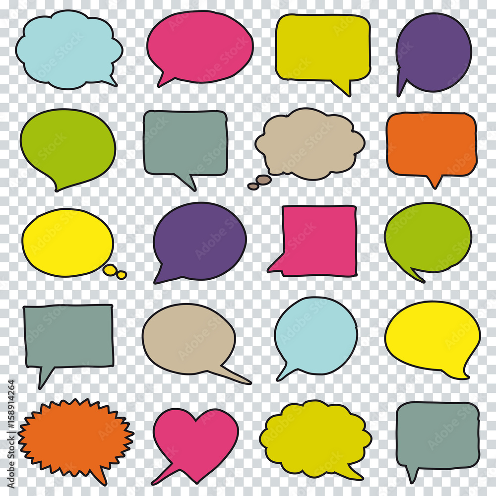 Blank empty hand drawn speech bubbles on a transparent background. Vector illustration. Blank empty hand drawn speech bubbles on a transparent background. Vector illustration.