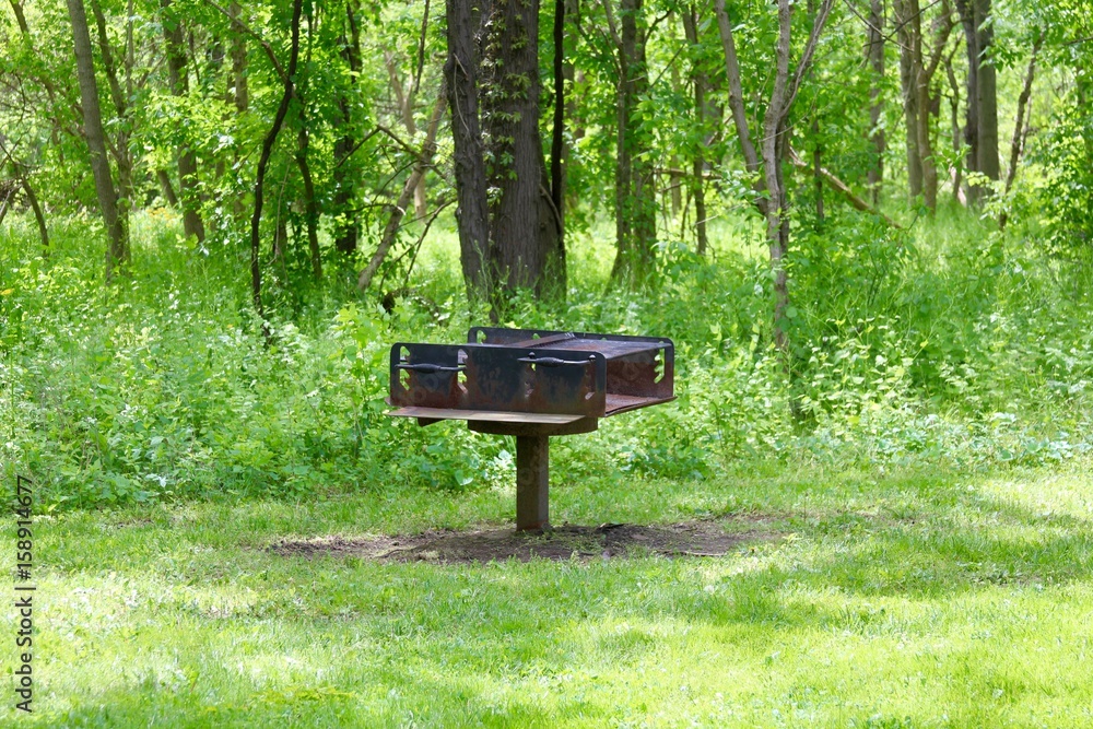 The barbecue grill in the wooded area of the park. The barbecue grill in the wooded area of the park.