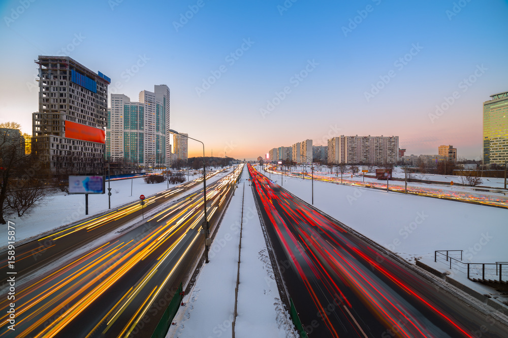 Fototapeta premium Speed Traffic - light trails on motorway highway at night