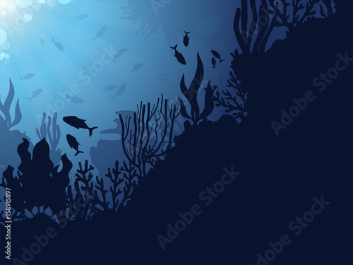 Underwater Coral Reef Background with Fishes. 