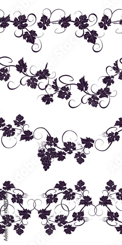 Set of seamless ornaments with vines of grapes.